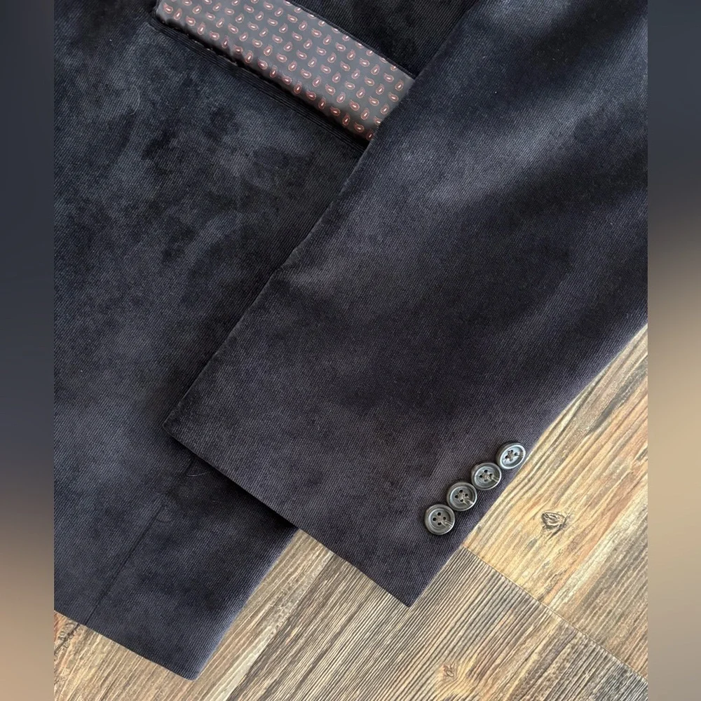 Chaps Corduroy Blazer Sports Coat Mens 44L Elbow Patches Black Paisley Lining